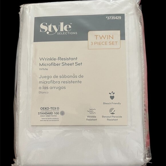 NEW Style Selections Wrinkle-Resistant Microfiber Sheet Set White Twin - Picture 1 of 2